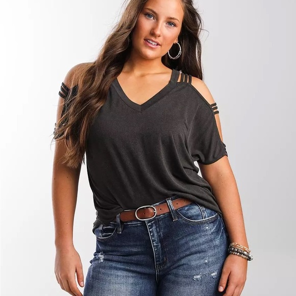 BKE Strappy Cold Shoulder Top - Picture 1 of 5